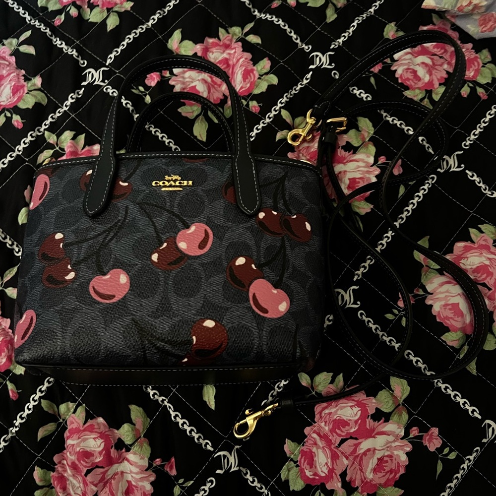 Coach Black and Pink Floral Satchel